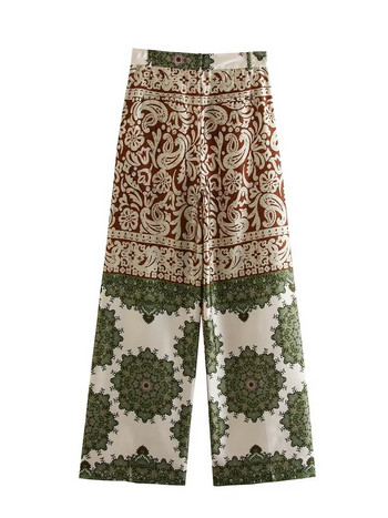 Kumsvag 2023 Νέα γυναικεία ίσια καλοκαιρινά παντελόνια Vintage σατέν τύπωμα κουμπιά Φαρδιά γυναικεία κομψά παντελόνια στο δρόμο Ρούχα