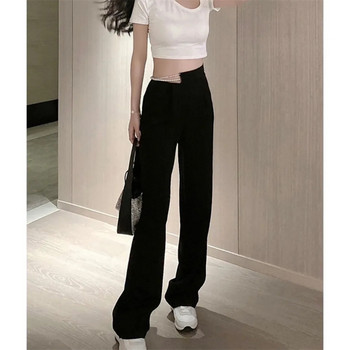 Αφαιρούμενο παντελόνι από ψεύτικο μαργαριτάρι στρας Chan μαύρο κοστούμι Κορεατικό γοτθικό παντελόνι ψηλόμεσο ίσιο πόδι Harajuku Γυναικείο παντελόνι Y2k
