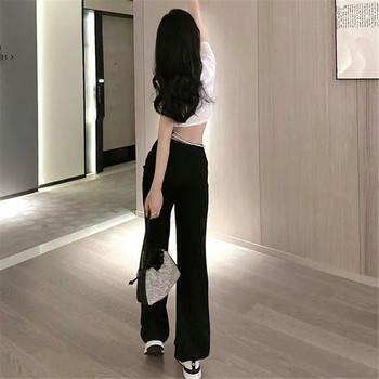 Αφαιρούμενο παντελόνι από ψεύτικο μαργαριτάρι στρας Chan μαύρο κοστούμι Κορεατικό γοτθικό παντελόνι ψηλόμεσο ίσιο πόδι Harajuku Γυναικείο παντελόνι Y2k