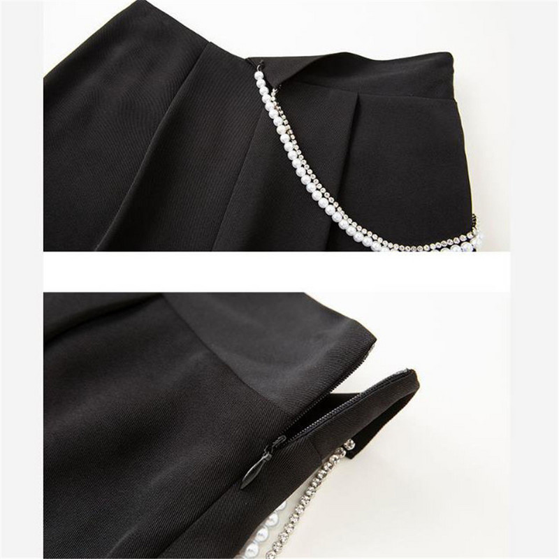 Kivehető Faux Pearl strasszos Chan fekete öltöny nadrág koreai gótikus magas derekú egyenes szárú nadrág Harajuku női Y2k nadrág