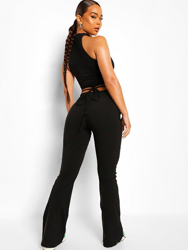 Παντελόνι Flare E Girl Style Sexy Strechy Παντελόνι Γυναικείο Lace Up V Waist Μαύρο παντελόνι Harajuku