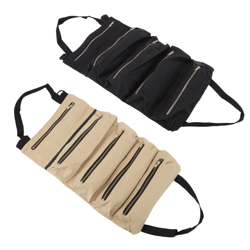 Κρεμαστή τσάντα αποθήκευσης αυτοκινήτου Μεγάλης χωρητικότητας Roll-up Tools Θήκη 5 τσέπες Υλικό καμβά Κρεμαστό σχέδιο Σχέδιο φερμουάρ για εξωτερικούς χώρους