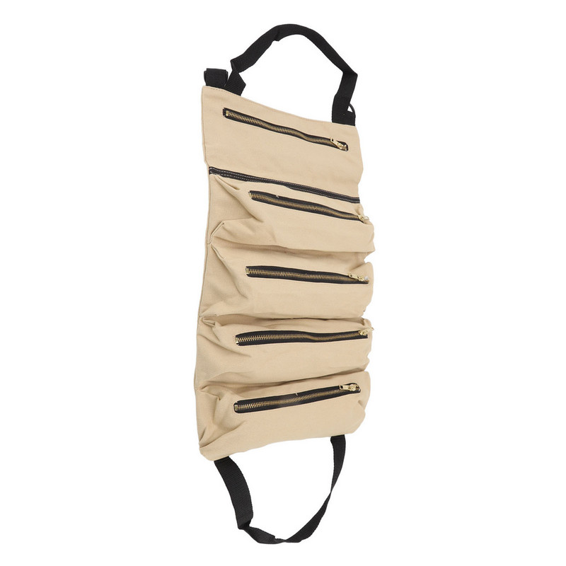 Κρεμαστή τσάντα αποθήκευσης αυτοκινήτου Μεγάλης χωρητικότητας Roll-up Tools Θήκη 5 τσέπες Υλικό καμβά Κρεμαστό σχέδιο Σχέδιο φερμουάρ για εξωτερικούς χώρους