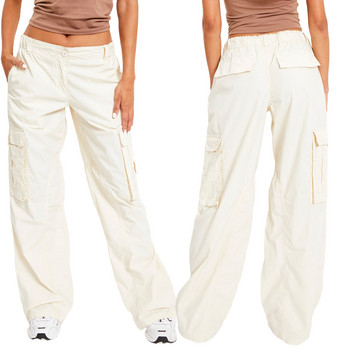 Γυναικείο casual παντελόνι μονόχρωμο παντελόνι με μακριά μέση και ίσιο παντελόνι Cargo για την άνοιξη Φθινόπωρο Γκρι/Λευκό S/M/L