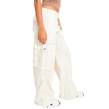 Γυναικείο casual παντελόνι μονόχρωμο παντελόνι με μακριά μέση και ίσιο παντελόνι Cargo για την άνοιξη Φθινόπωρο Γκρι/Λευκό S/M/L