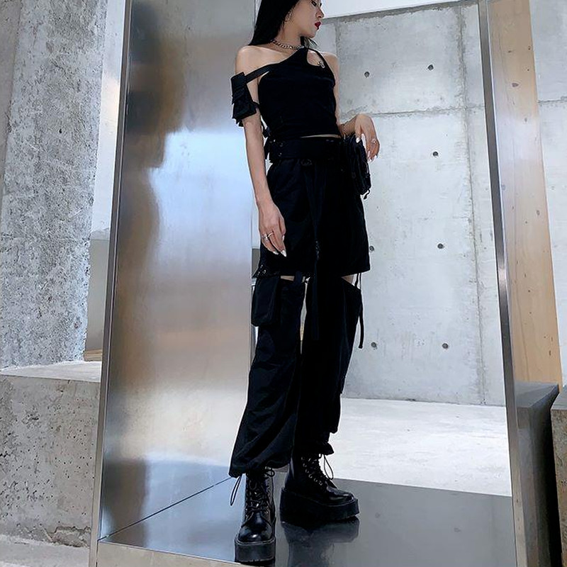 Γυναικεία παντελόνια Cargo 2021 Fashion Punk Jogger Παντελόνια Harajuku Streetwear All-match Άνοιξη μέχρι τον αστράγαλο Αισθητικό Μαύρο Φθινόπωρο Νέο