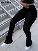 CM.YAYA Ženske hlače pune dužine, uske, elastične, visokog struka, jednobojne složene široke hlače, ženske ležerne hlače, proljetna nova moda
