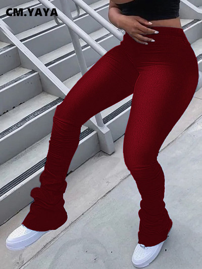 CM.YAYA Ženske hlače pune dužine, uske, elastične, visokog struka, jednobojne složene široke hlače, ženske ležerne hlače, proljetna nova moda