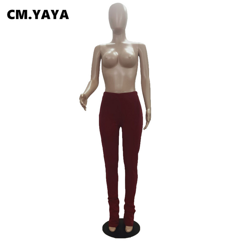 CM.YAYA Ženske hlače pune dužine, uske, elastične, visokog struka, jednobojne složene široke hlače, ženske ležerne hlače, proljetna nova moda