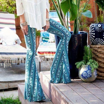 Ανοιξιάτικο φθινόπωρο παντελόνι με καμπάνα Γυναικείο παντελόνι Streetwear Flare Παντελόνι παραλίας Γυναικεία μόδα ελαστικό παντελόνι με στάμπα