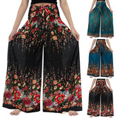 Bohém vintage virágmintás hosszú nadrágok, női, 2022 nyár, széles szárú derékközép Boho hip-hop hippi nagyméretű, bő nadrág
