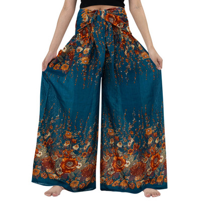 Bohém vintage virágmintás hosszú nadrágok, női, 2022 nyár, széles szárú derékközép Boho hip-hop hippi nagyméretű, bő nadrág