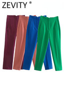 ZEVITY Sievietēm Modes Priekšējās Welt Kabatas Detaļas Šuves Bikses Vintage Augsts Viduklis Rāvējslēdzējs Fly Sieviešu potītes Bikses Mujer P1