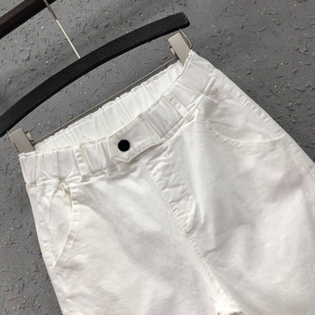Μόδα Γυναικεία Μονόχρωμα Χαλαρά Παντελόνια Χαρέμι ταιριαστό Casual βαμβακερό τζιν παντελόνι ελαστική μέση κίτρινο λευκό τζιν