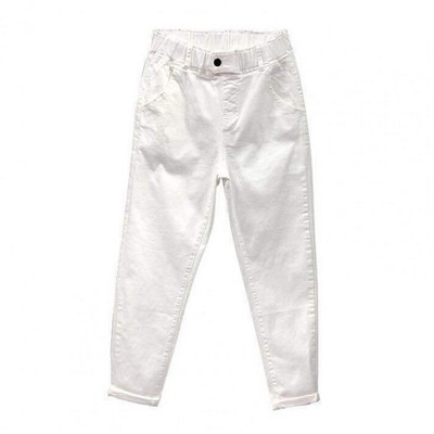 Modne ženske jednobojne široke harem hlače Usklađene ležerne pamučne traper hlače s elastičnim strukom Žute bijele traperice