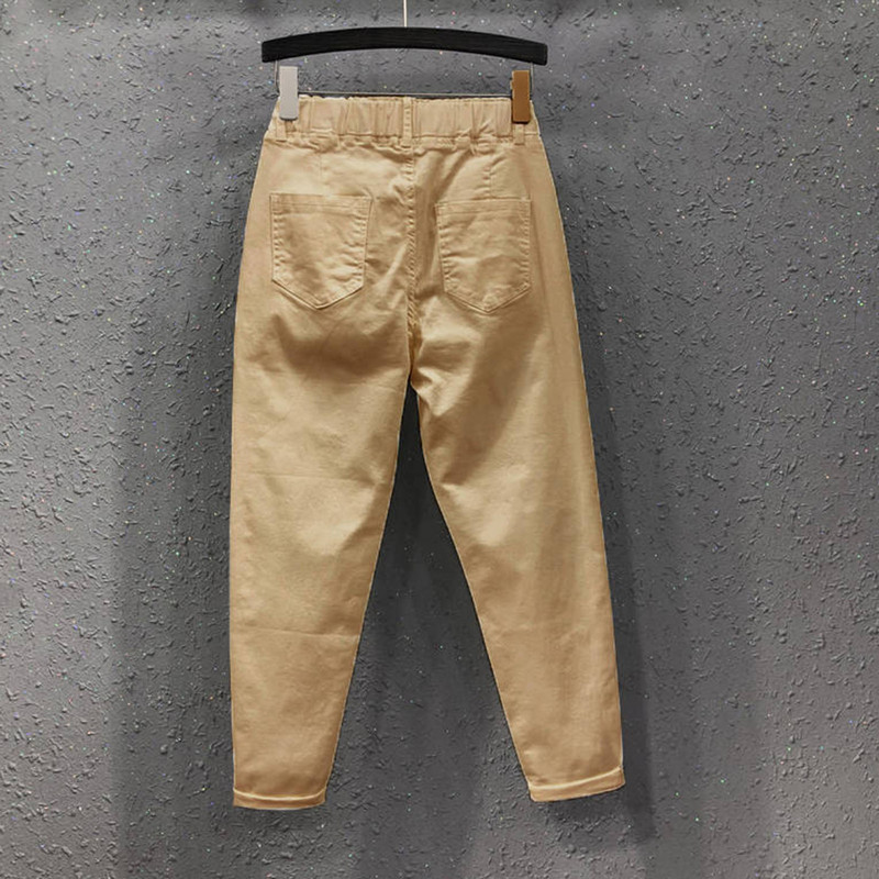 Modne ženske jednobojne široke harem hlače Usklađene ležerne pamučne traper hlače s elastičnim strukom Žute bijele traperice