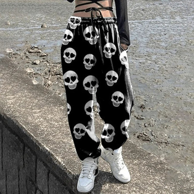 Roosad Skull Head Printiga dressipüksid Naistele Sügisene kottis Mood Oversize Jooksupüksid Halloweeni püksid Naiste Joggers Street