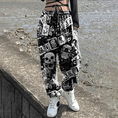 Roosad Skull Head Printiga dressipüksid Naistele Sügisene kottis Mood Oversize Jooksupüksid Halloweeni püksid Naiste Joggers Street