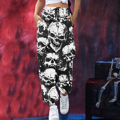 Roosad Skull Head Printiga dressipüksid Naistele Sügisene kottis Mood Oversize Jooksupüksid Halloweeni püksid Naiste Joggers Street