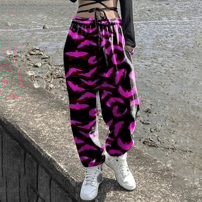 Roosad Skull Head Printiga dressipüksid Naistele Sügisene kottis Mood Oversize Jooksupüksid Halloweeni püksid Naiste Joggers Street