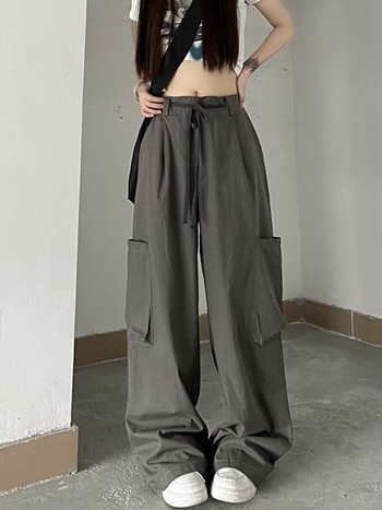Streetwear Y2K Παντελόνι Cargo Big Pocket για Γυναικεία Harajuku Vintage Παντελόνι Αλεξίπτωτο Ελαστική Μέση Μασίφ Casual Παντελόνι Φαρδύ Πόδι