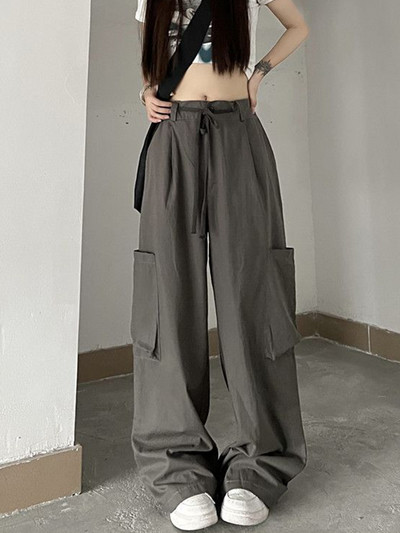 Streetwear Y2K Παντελόνι Cargo Big Pocket για Γυναικεία Harajuku Vintage Παντελόνι Αλεξίπτωτο Ελαστική Μέση Μασίφ Casual Παντελόνι Φαρδύ Πόδι