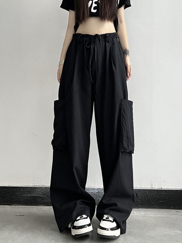 Streetwear Y2K Παντελόνι Cargo Big Pocket για Γυναικεία Harajuku Vintage Παντελόνι Αλεξίπτωτο Ελαστική Μέση Μασίφ Casual Παντελόνι Φαρδύ Πόδι