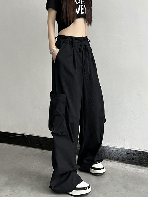 Streetwear Y2K Παντελόνι Cargo Big Pocket για Γυναικεία Harajuku Vintage Παντελόνι Αλεξίπτωτο Ελαστική Μέση Μασίφ Casual Παντελόνι Φαρδύ Πόδι