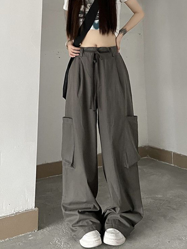 Streetwear Y2K Παντελόνι Cargo Big Pocket για Γυναικεία Harajuku Vintage Παντελόνι Αλεξίπτωτο Ελαστική Μέση Μασίφ Casual Παντελόνι Φαρδύ Πόδι