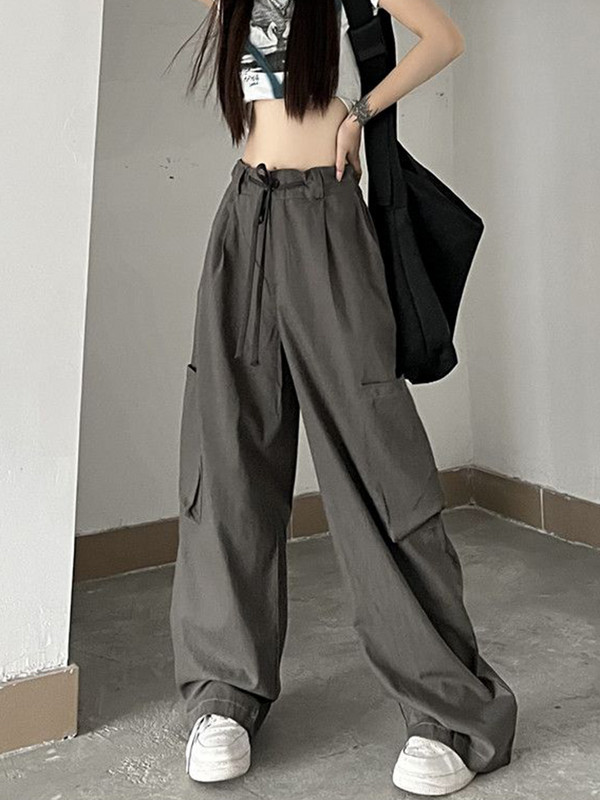Streetwear Y2K Παντελόνι Cargo Big Pocket για Γυναικεία Harajuku Vintage Παντελόνι Αλεξίπτωτο Ελαστική Μέση Μασίφ Casual Παντελόνι Φαρδύ Πόδι