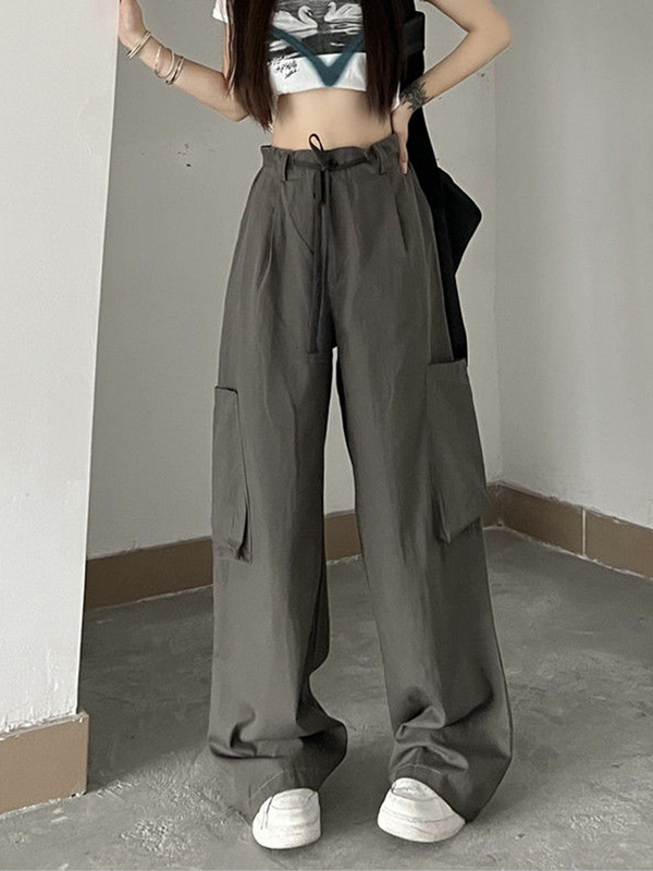 Streetwear Y2K Παντελόνι Cargo Big Pocket για Γυναικεία Harajuku Vintage Παντελόνι Αλεξίπτωτο Ελαστική Μέση Μασίφ Casual Παντελόνι Φαρδύ Πόδι