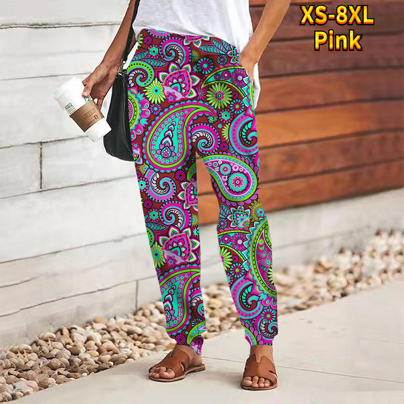 Γυναικεία χαλαρή εφαρμογή στη μέση της μέσης casual αθλητικό παντελόνι εκτύπωσης σε όλο το μήκος αναπνέει αθλητικά παντελόνια Chinos 8XL