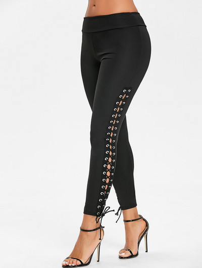 Nagy méretű sztreccs fűzős leggings női fekete leggings sztreccs női tömör vékony leggings alkalmi fitnesz leggings