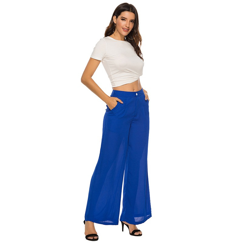 Női Nyári Sifon széles szárú nadrágok magas derekú széles szárú bő Bohemia szoknya nadrágok fekete elegáns tánc nadrágok Capris