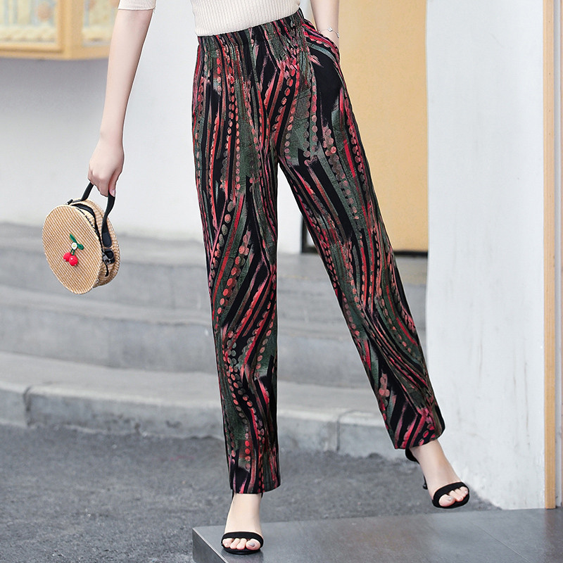 2023-as új női hárem nadrág nyári alsó, lezser, elasztikus derék kockás női bokáig érő, magas derekú nadrág