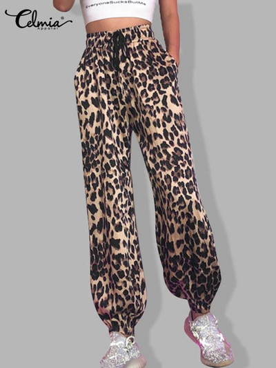 Celmia Pantaloni casual pentru femei Streetwear Pantaloni la modă Pantaloni de jogger cu imprimeu leopard, cu șnur, pantaloni harem de vară 2023