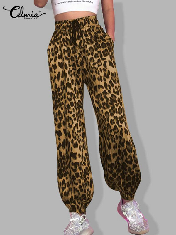 Celmia Ženske ležerne pantalone Streetwear Modne hlače Široke hlače za trčanje s leopard printom S vezicama Ljetne harem hlače 2023.