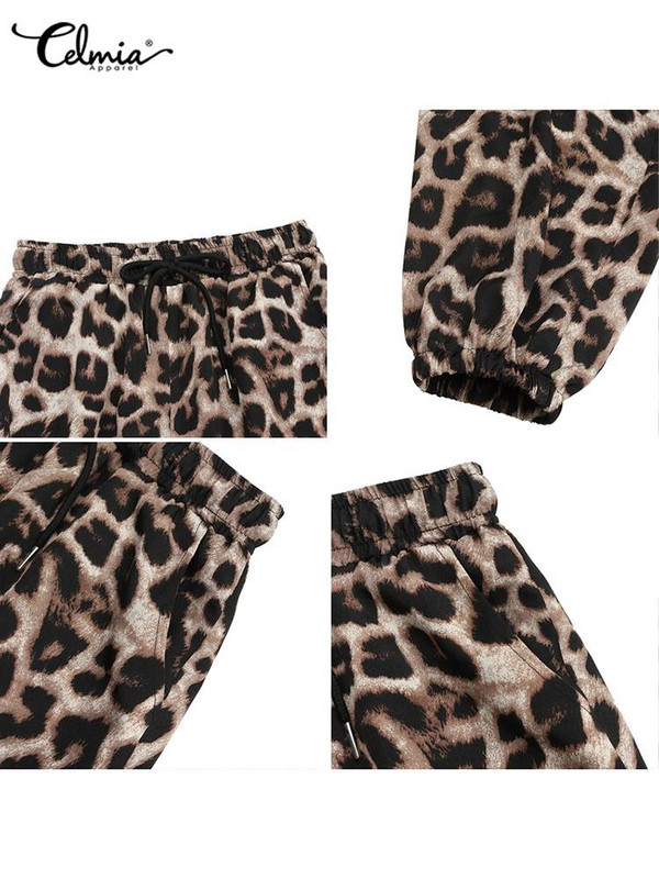 Celmia Ženske ležerne pantalone Streetwear Modne hlače Široke hlače za trčanje s leopard printom S vezicama Ljetne harem hlače 2023.