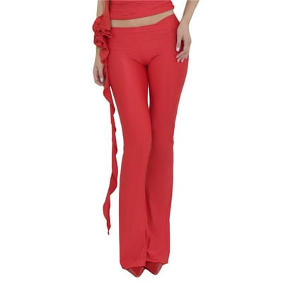 Xingqing y2k kiszélesedő női nadrág, egyszínű, alacsony derékú, csengő alsó 3D virággal, 2000-es évek esztétikus nadrágja alkalmi utcai viselet