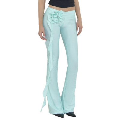 Xingqing y2k kiszélesedő női nadrág, egyszínű, alacsony derékú, csengő alsó 3D virággal, 2000-es évek esztétikus nadrágja alkalmi utcai viselet