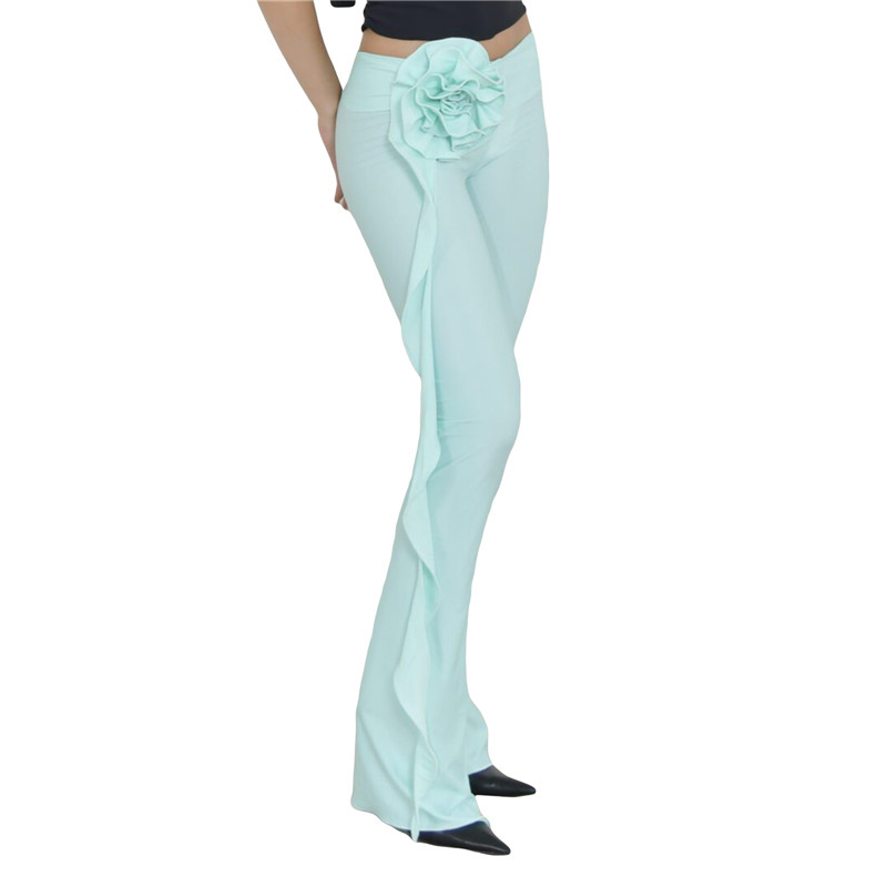 Xingqing y2k kiszélesedő női nadrág, egyszínű, alacsony derékú, csengő alsó 3D virággal, 2000-es évek esztétikus nadrágja alkalmi utcai viselet