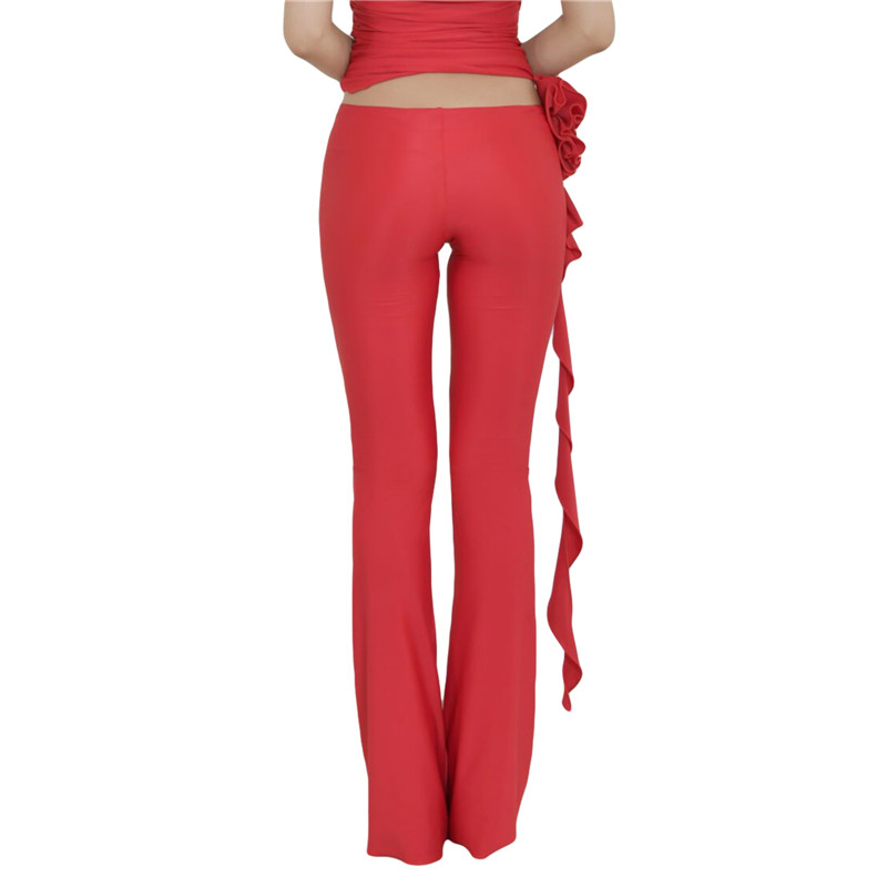 Xingqing y2k kiszélesedő női nadrág, egyszínű, alacsony derékú, csengő alsó 3D virággal, 2000-es évek esztétikus nadrágja alkalmi utcai viselet