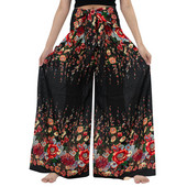 Vasaros boho moteriškos plačios kojos haremo kelnės Čigonų hipių Indijos Tailandas Bohemijos Palazzo kelnės smocked juosmens Aladdin kelnės