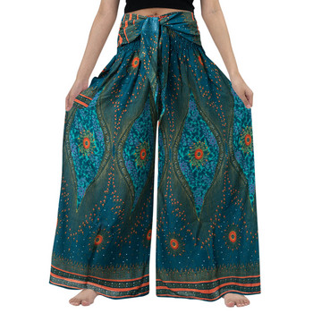 Καλοκαιρινό Boho γυναικείο παντελόνι με φαρδύ πόδι από Harem Gypsy Hippie Indian Thailand Bohemian Palazzo Παντελόνι Smocked Waist Παντελόνι Aladdin
