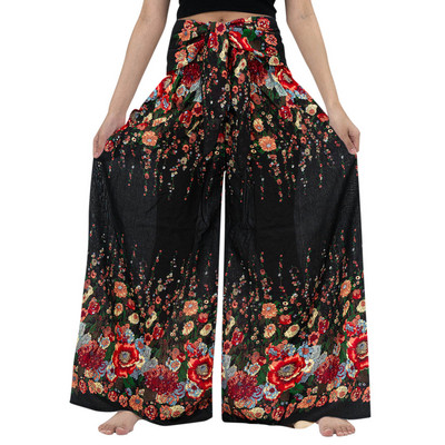 Vasaros boho moteriškos plačios kojos haremo kelnės Čigonų hipių Indijos Tailandas Bohemijos Palazzo kelnės smocked juosmens Aladdin kelnės