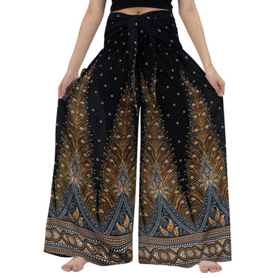 Vasaros boho moteriškos plačios kojos haremo kelnės Čigonų hipių Indijos Tailandas Bohemijos Palazzo kelnės smocked juosmens Aladdin kelnės