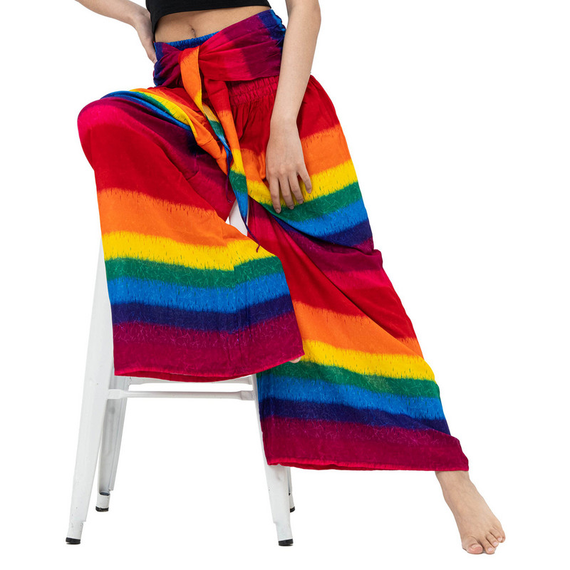 Vasaros boho moteriškos plačios kojos haremo kelnės Čigonų hipių Indijos Tailandas Bohemijos Palazzo kelnės smocked juosmens Aladdin kelnės