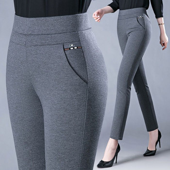 Пролет Есен Елегантни ежедневни еластични тънки дамски панталони на средна възраст Дамски модни черни сиви панталони тип молив
