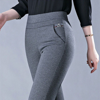 Пролет Есен Елегантни ежедневни еластични тънки дамски панталони на средна възраст Дамски модни черни сиви панталони тип молив