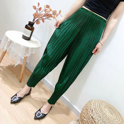 Divat Miyake Összecsukható Női Nadrág Új nyári koreai Változat Szabadidő Retek ceruzanadrág Bő Wild Nine Points Női Hárem Nadrág